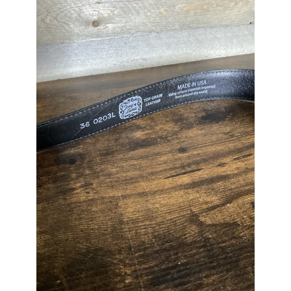 Mens Tony Lama Western Belt 36 Black Leather USA - Picture 3 of 5